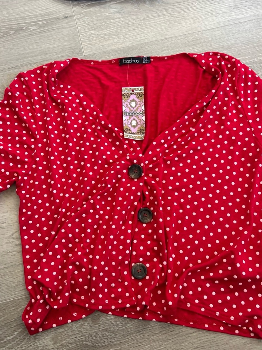 boohoo Red Polka Dot Button-Front Blouse